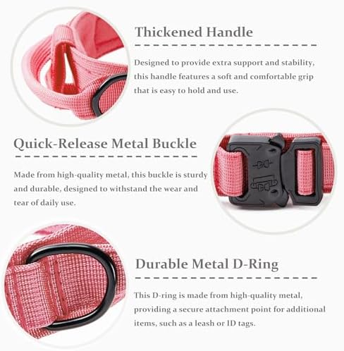 Tactical Dog Collar, Adjustable Military Training Nylon Collar,Light Pink S