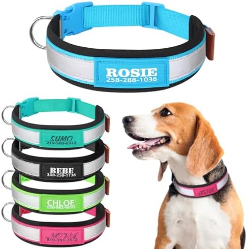 Personalized Dog Collar,Custom ID Collar with Pet Name and Phone Number,Adjustable Reflective Nylon Collar-5 Colors Soft Padded Dog Collar for Small Medium Large Dogs(UV Print)