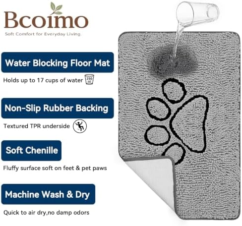 Bcoimo Super Absorbent Dog Door Mat, 36"*24" Anti Slip Mat for Muddy Paws