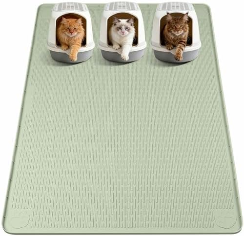 Silicone Cat Litter Mat for Litter Box 70”x45” Large Cat Mat, Green