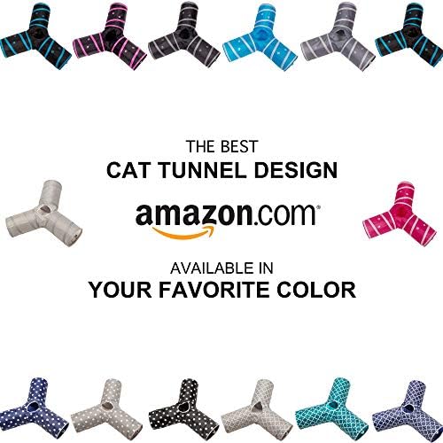 Cat Tunnel - Collapsible 3 Way Quatrefoil Play Toy - Tube Fun for Rabbits, Kittens, and Dogs - Quatrefoil Teal/White