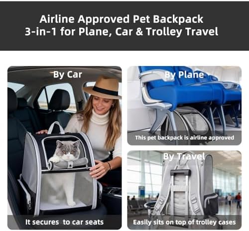 Cat Carrier Soft Sided Pet Carrier Backpack Airline Approved cat Bag for Cats & Dogs - Collapsible, 270° Breathable Design with 1 Pet Poop Bag+ 5 Leak-Proof Pee Pads, Ideal for Small/Medium Pets