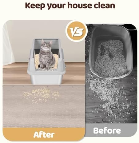 Silicone Cat Litter Mat for Litter Box 70”x45” Large Cat Mat, Khaki