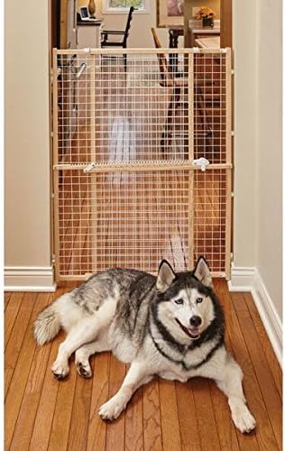 MidWest Homes for Pets Wire Mesh Pet Safety Gate, Dog Gate Expands From 29 - 50 Inches Wide, 44 Inches Tall, Wood, Powder Coated Wire