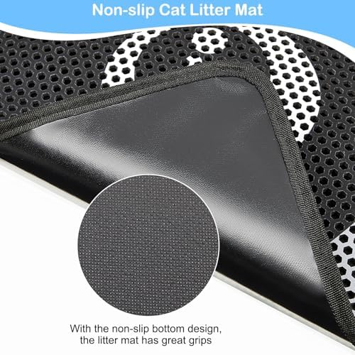 Bienbee Cat Litter Mat, 46"x27" Jumbo Litter Mat Double Layer Litter Trapping Mat,Reduces Tracking and Keeps Floors Clean, Black Cat XL