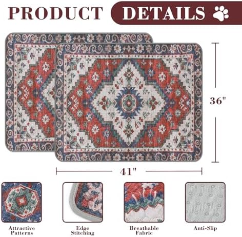 Washable Pee Pads for Dogs, 2 Pack Reusable Puppy Pads Absorbent Training Pads for Dogs Waterproof Dog Mat Non-Slip Whelping Pet Mat (Red/Rhombus, 36“×41”-2Pack)