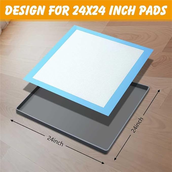Silicone Dog Pee Pad Holder for 24 x 24 in Pads, Leak-Proof Tray | Raised edges, non-slip base, waterproof silicone, easy to clean, rolls for storage, fits disposable or reusable pads