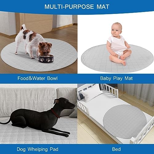 2 Pack Washable Pee Pads for Dogs 36", Washable Round Whelping Pads, Puppy Training Pads with Non-Slip Back for Playpen/Crate, Dog Housebreaking Absorption Pad, Grey