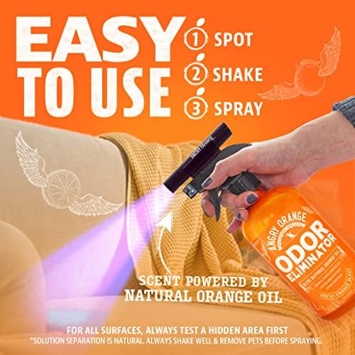 ANGRY ORANGE Pet Odor Eliminator Kit for Dog/Cat Urine, 24oz Citrus Odor Eliminator Spray and Stain Sniper Flashlight - Citrus Scent