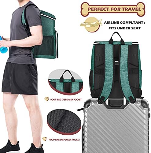 BAGLHER丨Dog Travel Bag Backpack, Airline Approved Pet Supplies Backpack, Dog Travel Bag with 2 Silicone Collapsible Bowls and 2 Food Baskets Green