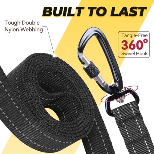 VIVAGLORY Double Handle Dog Leash Twingrip, 5ft x 1in, Black-Carabiner