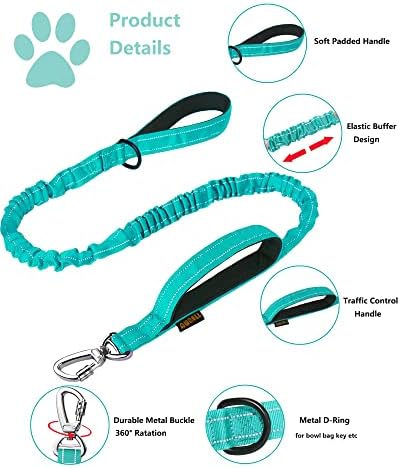 AUBELL Reflective Tactical Heavy Duty Dog Leash and Collar Set,Teal M