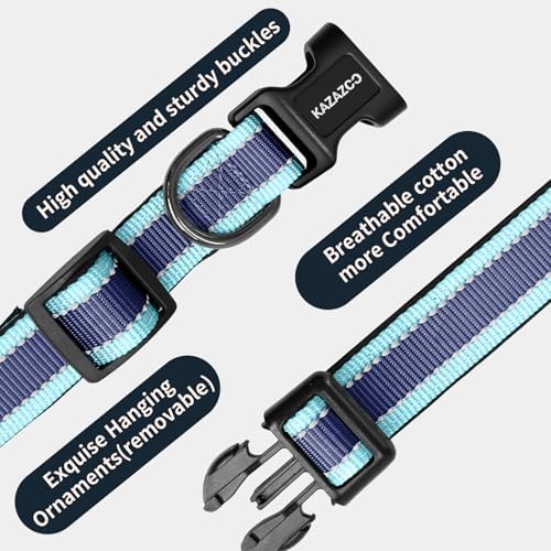Kazazoo Small Dog Collar,Reflective Puppy Collar with Soft Padding Dog Collar No Pull,Lightweight, Nylon Collar for Puppies, Bichon Frisé, Papillon & Poodle Dogs 5-15 Lbs Blue-S