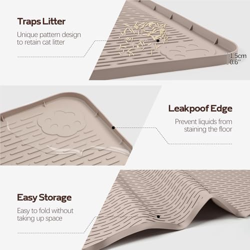 Silicone Cat Litter Mat for Litter Box 70”x45” Large Cat Mat, Khaki