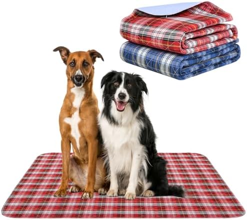 KOOLTAIL Reusable Puppy Pads, 2 Pack Washable Pee Pads for Dogs-Waterproof Non-Slip Plaid Puppy Training Pads, Absorbent Whelping Pads for Potty, Crate, Playpen, Bed, Sofa, Dog Large Mat, 36"x 48"