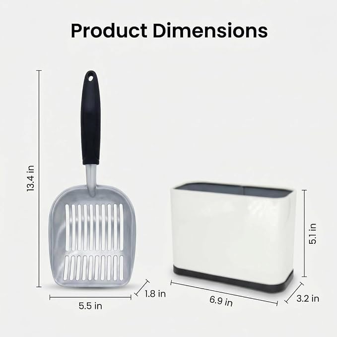 Heavy Duty Cat Litter Scoop with Holder, Stainless Steel Kitty Litter Scooper Caddy for Litter Box, Aluminum Speed Sifter Captures All Clumps