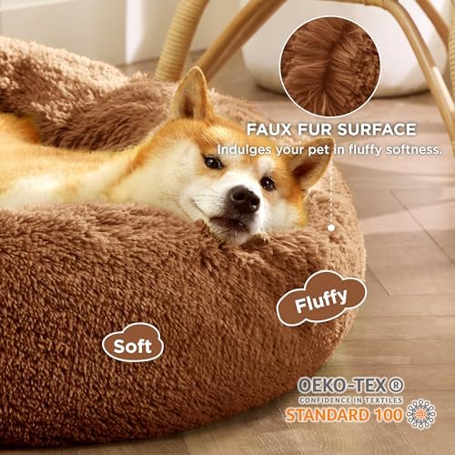 Bedsure Calming Dog Bed Medium Size Dog Donut Washable Pet Bed,30ins Copper