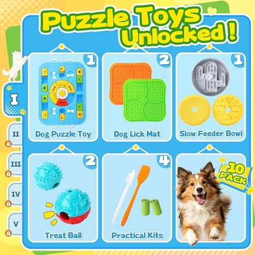 Forfon Upgraded Dog Enrichment Toy Set with Slow Feeder Bowl & Puzzle Toy