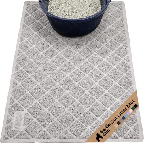 GORILLA GRIP Cat Litter Box Mat, Coiled Mesh Trapping Mats 30x20 Light Gray
