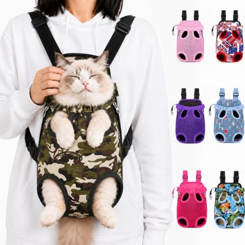 Cat Carrier Backpack, Adjustable Front Pet Carrier with Legs Out Design for Small Medium Dogs Cats 5-18 Lbs, Soft Wearable Dog Chest Sling Pouch for Hiking Camping Travel Cycling Outdoors