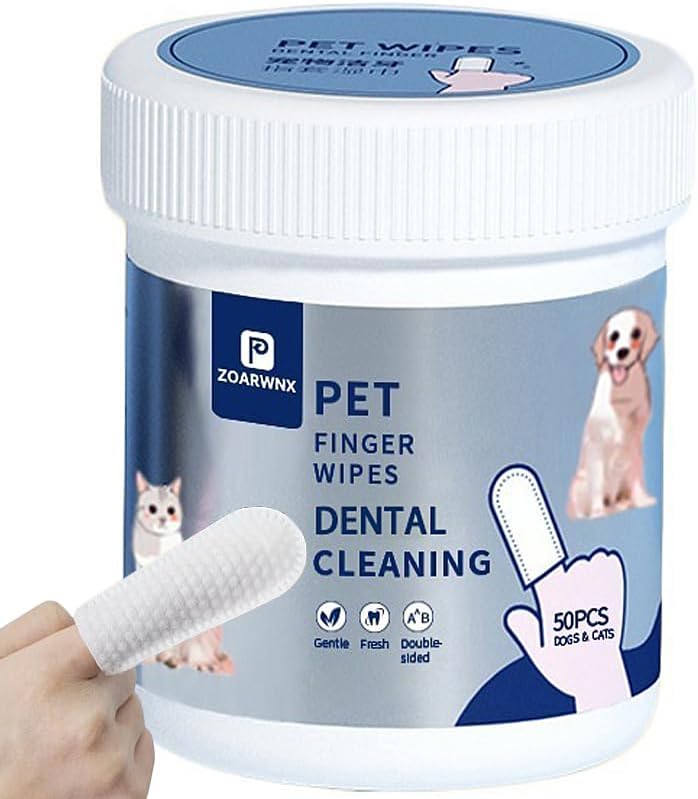 Dog & Cat Teeth Cleaning Wipes, Dental Finger Wipes for Cats & Dogs, Dog Tooth Brushing Kit for Pets, Effective Teeth Cleane - 50 Count