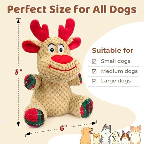 Reindeer Squeaky Dog Toy – Soft Crinkle Stuffed Chew Toy for Small & Medium Dogs, Cute Plush Puppy Toy