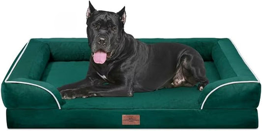 Comfort Expression Orthopedic Dog Bed for Extra Large Dogs with Bolster | Waterproof Dog Couch Bed with Washable Cover & Non-Slip Bottom, Supportive Egg Crate Foam Big Dog Bed, 53x42Inch