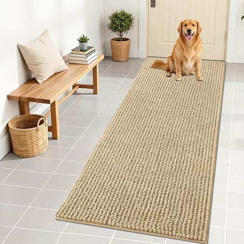 OLANLY Dog Door Mat for Muddy Paws 70x24, Extra Absorbent Chenille Mud Mat