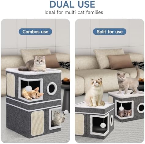 Shikha 2 Story Cat House beds for Indoor Cats with Scratch Pads Grey