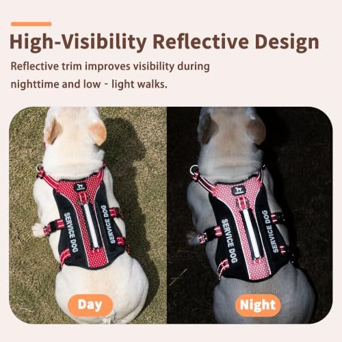 Huntboo Service Dog Vest Harness, Escape Proof Harness with 6 Patches, No-Pull, Reflective Harness with Handle, Adjustable for Small to Large Dogs, for Training and Hiking (Red, S)