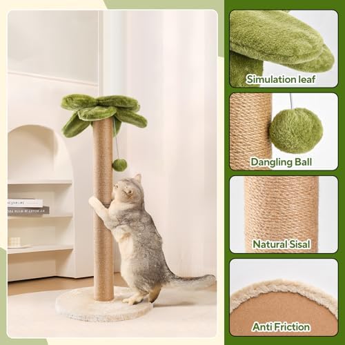 LIFLIX Cat Scratching Post Palm Tree Shape, Sturdy 34 inches Tall Sisal Scratch Post with Interactive Dangling Ball, Cute Cat Scratcher for Indoor Cats