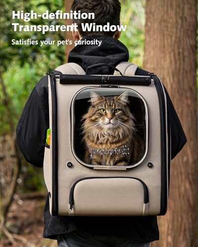 Pecute Cat Backpack Carrier,Large Space Cat Bubble Backpack,Ergonomic,Khaki
