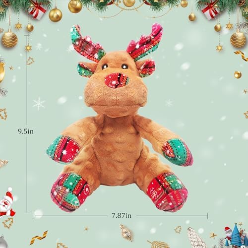 Squeaky Dog Toys, Stuffed Large Dog Toys to Keep Them Busy, Interactive Plush Chew Toys with Crinkle Paper, Tough Pet Animal Toys for Small Medium Large (Red D)