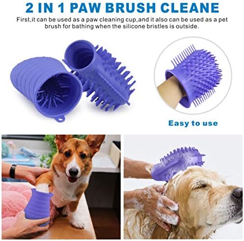 Idepet Dog Paw Cleaner Cup with Towel Pet Foot Washer Protable Dogs Cleaning Brush for Puppy Cats Massage Grooming Dirty Claws (Purple)