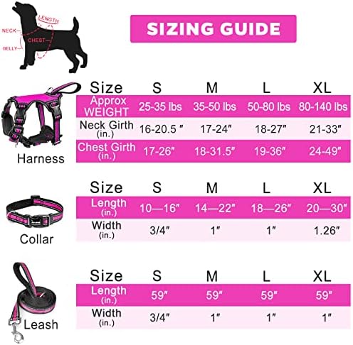 WINSEE Pet Harness Collar and Leash Set, All-in-one Reflective Dog Harness No Pull with Adjustable Buckles for Puppies, Small, Medium, Large, and Extra-Large Dogs (Medium, Rosy)