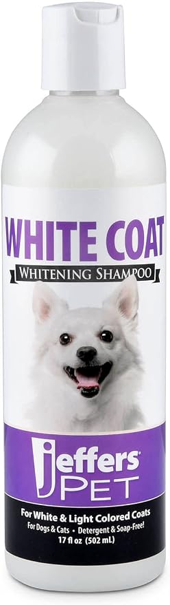 Jeffers Pet White Coat Shampoo for Dogs & Cats, 17 oz - Soap Free Coconut Cleanser with Vitamins A D E & Glycerin, Deodorizing Berry Scent Grooming Shampoo, Concentrated Bleach Free Formula, USA Made