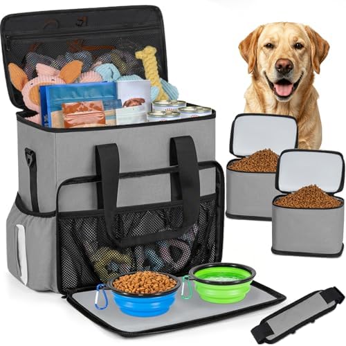 TORIBIO Large Dog Travel Bag for Supplies with Food Bowl