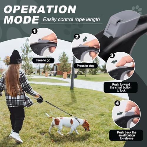 Retractable Dog Leash, 30 FT/ 20 FT Dog Walking Leash for Small Medium Large Dogs up to 77 lbs/ 44 lbs, Heavy Duty No Tangle (Black, 20 FT (0-44 lbs))
