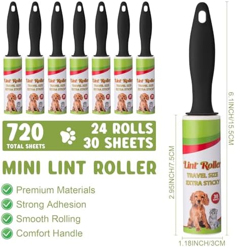 Hushee 24 Pcs Mini Lint Roller for Travel, Portable Pet Hair Remover
