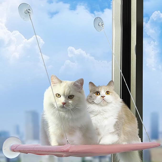 Pink Cat Window Perch Suction Cups Cat Window Hammock | Space Saving Window Seat for Cats Inside