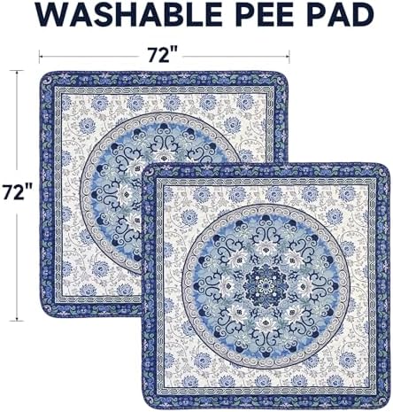 Washable Pee Pads for Dogs,72"x72" Waterproof Non-Slip Reusable Puppy Pad with Fast Absorbent,Leakproof Whelping Pads for Pet Housebreaking (Indigo Blue Medallion, 72"x72"(Pack of 1))