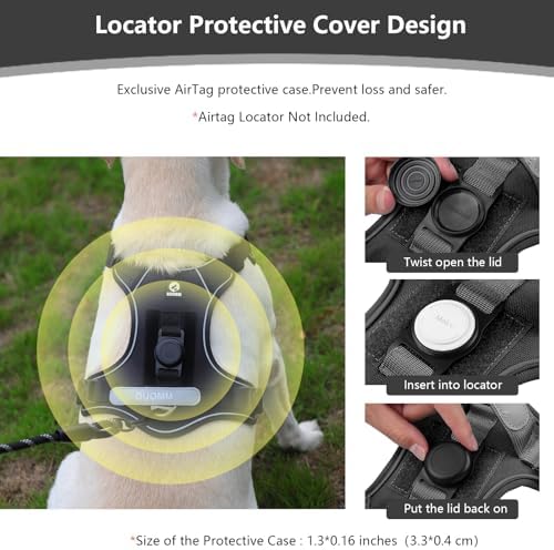 Upgraded Dog Harness with AirTag Holder, Escape Proof Adjustable Vest for Large Dog Outdoor Walking, Soft Breathable Jacket with Reflective Strips for Dark Night