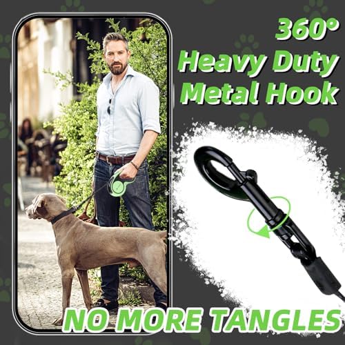 PUPTECK Retractable Dog Leash with Detachable Chew Proof Cable, Green, 16ft