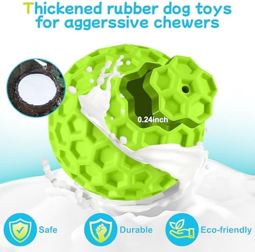 havit Indestructible Squeaky Dog Balls for Aggressive Chewers, Interactive Dog Toys to Keep Them Busy, Rubber Dog Chew Toy for Large Medium Breeds, Outdoor Waterproof (4 Colors)