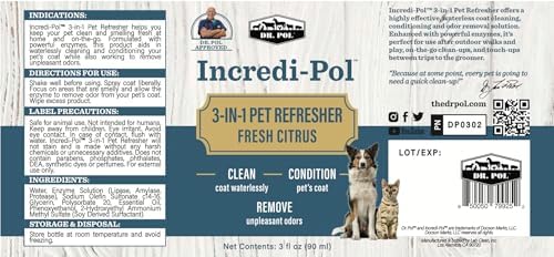 Dr. Pol Incredi-Pol 3-in-1 Pet Refresher | Waterless Coat Cleaner & Conditioner | Pet Odor Eliminator | Fine Mist Spray for Dogs & Cats | Freshens, Cleans & Softens Fur | 3 oz | Fresh Citrus