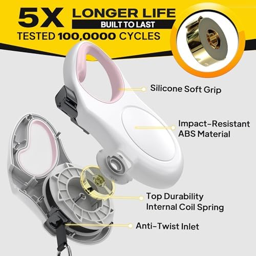 Fida Retractable Dog Leash, 16 ft Dog Walking Leash for Small Dogs up to 26lbs, Tangle Free, White