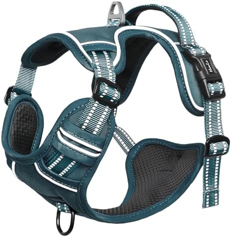 HEELE Dog Harness for Medium Dogs No Pull Dog Vest Harness with Soft Padded Handle Reflective for Outdoor Training, Blackish Green, M