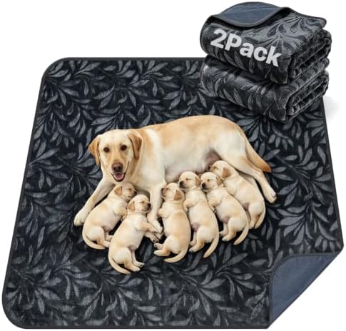 LOOBANI Whelping Pads for Dogs, Playpen, Floor, 2 Pack, 36"x48", Dark Gray