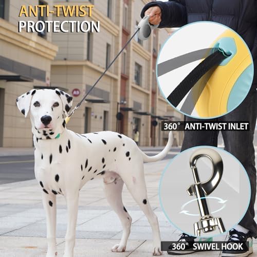 JSXD 360° Tangle-Free Retractable Dog Leash with One-Handed Brake, Pause, Lock, 10 ft Strong Nylon Tape Pet Walking Leash,Suitable for Cats, Small and Medium Dogs up to 66 lbs (Grey, 10 ft)