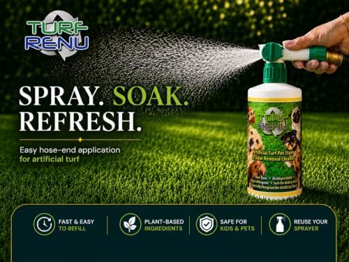 Artificial Turf Pet Stain & Odor Removal Cleaner, 32 oz Hydro Sprayer, Enzymatic Artificial Grass Cleaner for Dog Urine, Kennels & Outdoor Surfaces